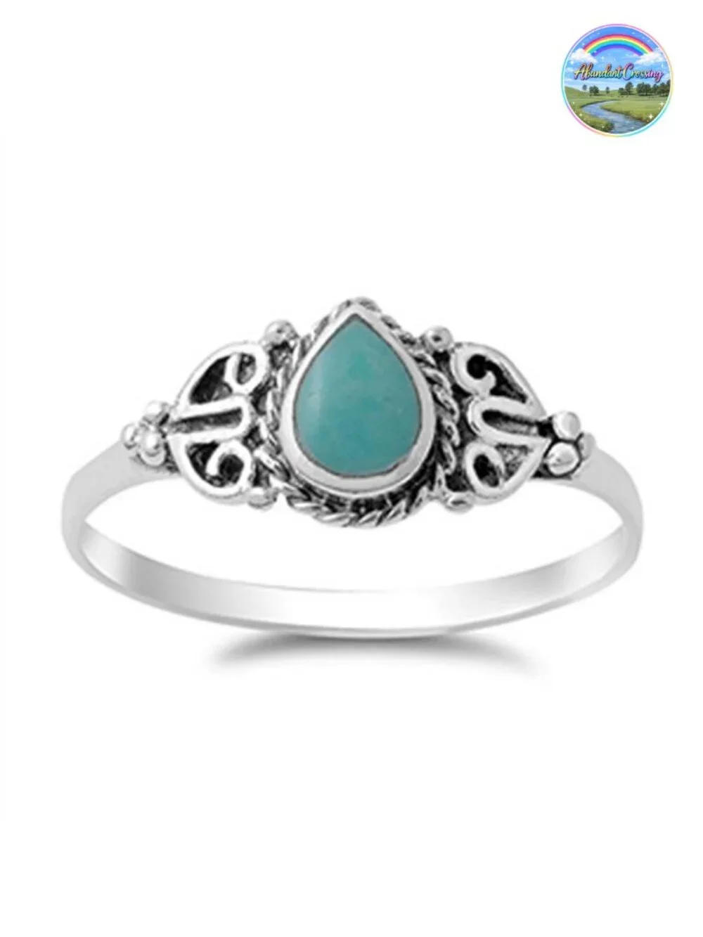 Sterling Silver Teardrop Ring Simulated Turquoise Band